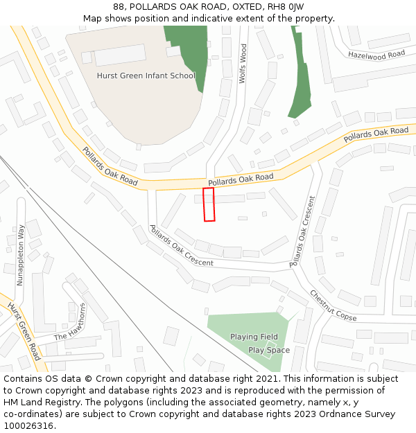 88, POLLARDS OAK ROAD, OXTED, RH8 0JW: Location map and indicative extent of plot
