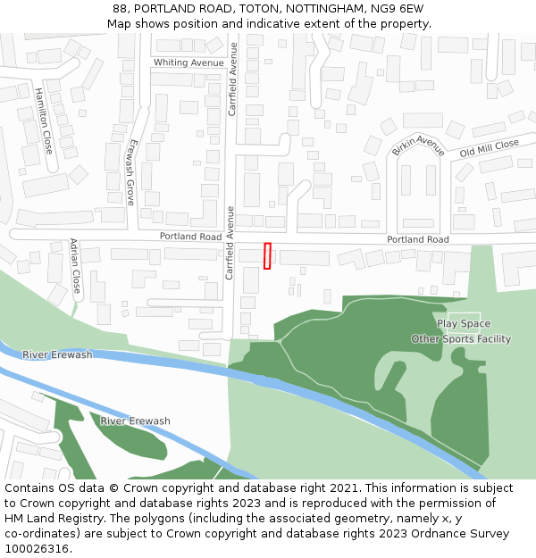 88, PORTLAND ROAD, TOTON, NOTTINGHAM, NG9 6EW: Location map and indicative extent of plot