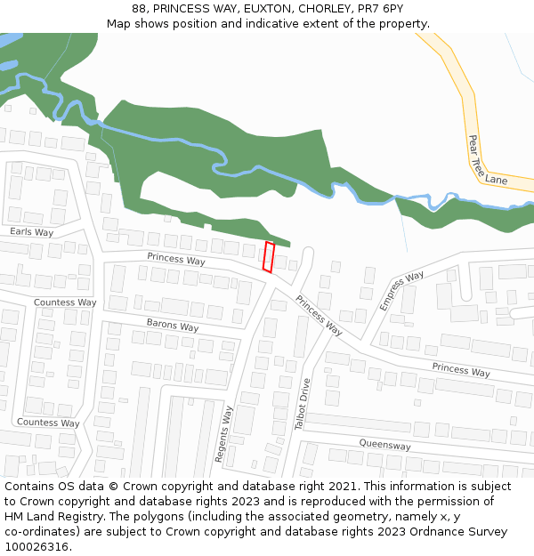 88, PRINCESS WAY, EUXTON, CHORLEY, PR7 6PY: Location map and indicative extent of plot