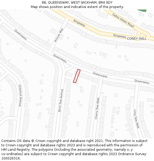 88, QUEENSWAY, WEST WICKHAM, BR4 9DY: Location map and indicative extent of plot