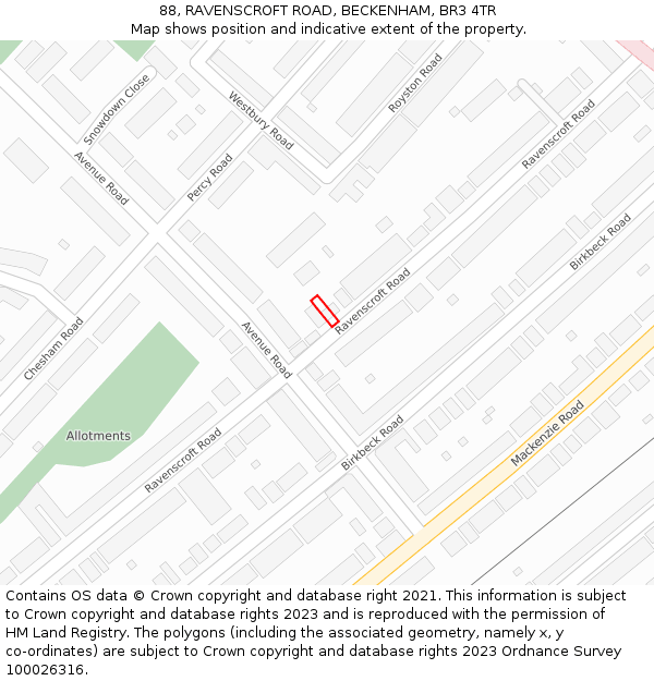 88, RAVENSCROFT ROAD, BECKENHAM, BR3 4TR: Location map and indicative extent of plot