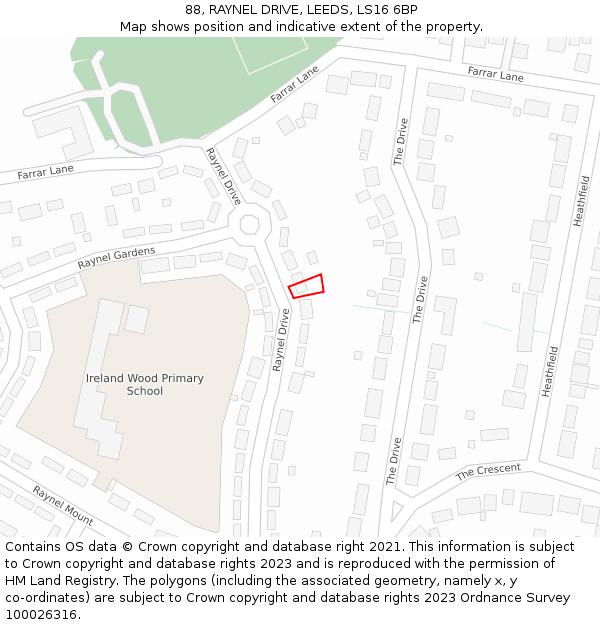 88, RAYNEL DRIVE, LEEDS, LS16 6BP: Location map and indicative extent of plot