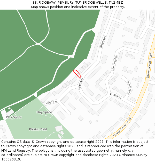 88, RIDGEWAY, PEMBURY, TUNBRIDGE WELLS, TN2 4EZ: Location map and indicative extent of plot