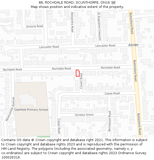 88, ROCHDALE ROAD, SCUNTHORPE, DN16 3JE: Location map and indicative extent of plot