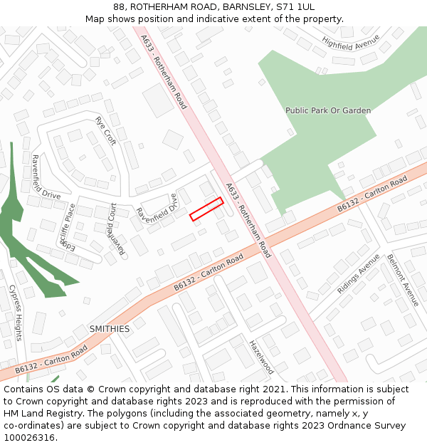 88, ROTHERHAM ROAD, BARNSLEY, S71 1UL: Location map and indicative extent of plot