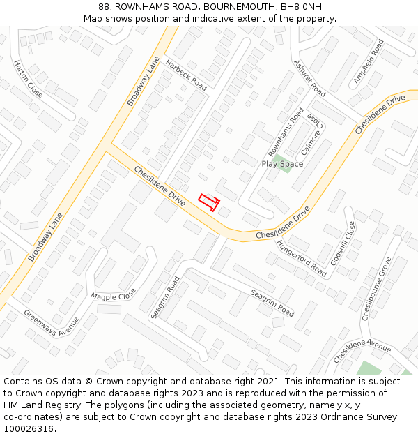 88, ROWNHAMS ROAD, BOURNEMOUTH, BH8 0NH: Location map and indicative extent of plot