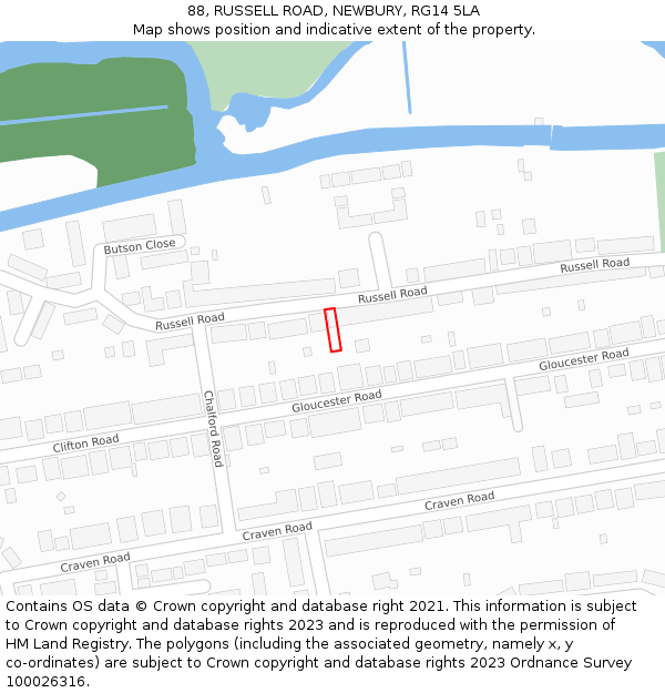 88, RUSSELL ROAD, NEWBURY, RG14 5LA: Location map and indicative extent of plot