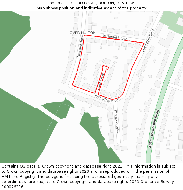88, RUTHERFORD DRIVE, BOLTON, BL5 1DW: Location map and indicative extent of plot