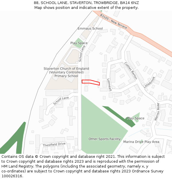 88, SCHOOL LANE, STAVERTON, TROWBRIDGE, BA14 6NZ: Location map and indicative extent of plot