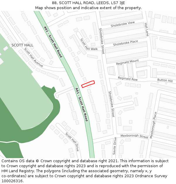 88, SCOTT HALL ROAD, LEEDS, LS7 3JE: Location map and indicative extent of plot