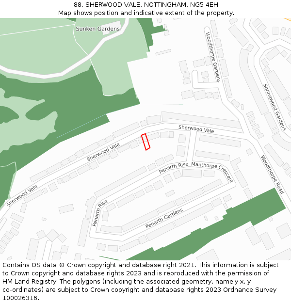 88, SHERWOOD VALE, NOTTINGHAM, NG5 4EH: Location map and indicative extent of plot