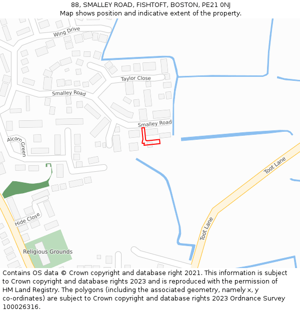 88, SMALLEY ROAD, FISHTOFT, BOSTON, PE21 0NJ: Location map and indicative extent of plot