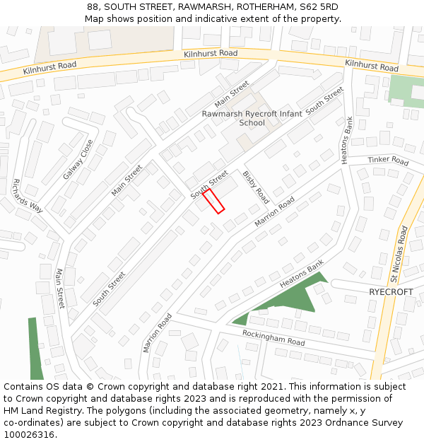88, SOUTH STREET, RAWMARSH, ROTHERHAM, S62 5RD: Location map and indicative extent of plot