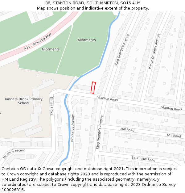 88, STANTON ROAD, SOUTHAMPTON, SO15 4HY: Location map and indicative extent of plot