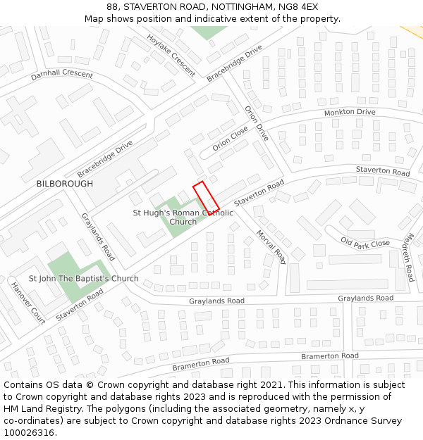 88, STAVERTON ROAD, NOTTINGHAM, NG8 4EX: Location map and indicative extent of plot