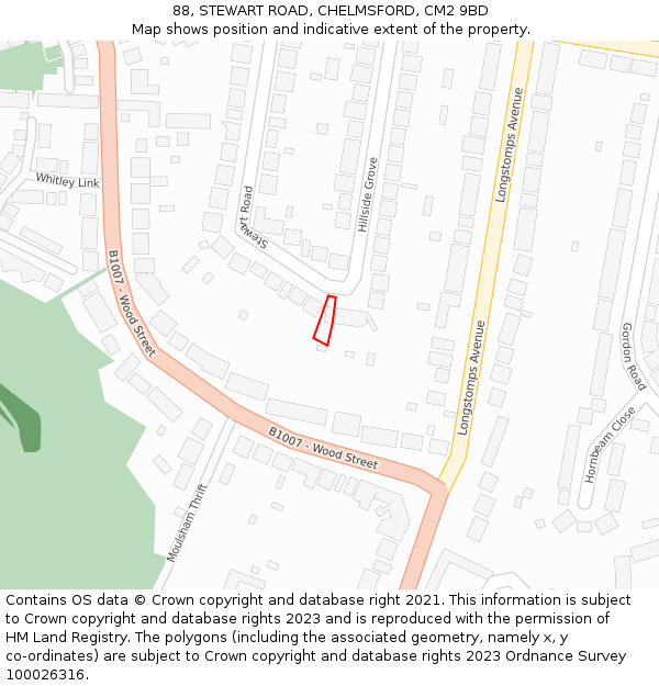 88, STEWART ROAD, CHELMSFORD, CM2 9BD: Location map and indicative extent of plot