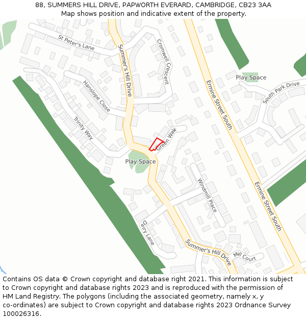 88, SUMMERS HILL DRIVE, PAPWORTH EVERARD, CAMBRIDGE, CB23 3AA: Location map and indicative extent of plot