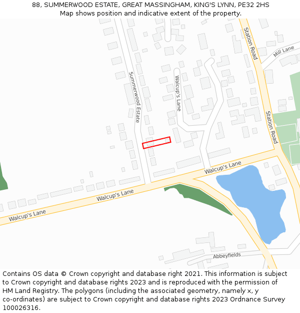 88, SUMMERWOOD ESTATE, GREAT MASSINGHAM, KING'S LYNN, PE32 2HS: Location map and indicative extent of plot
