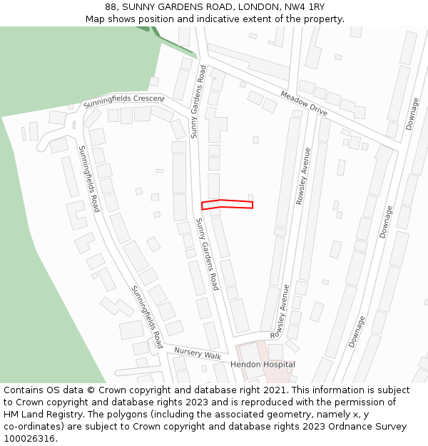 88, SUNNY GARDENS ROAD, LONDON, NW4 1RY: Location map and indicative extent of plot