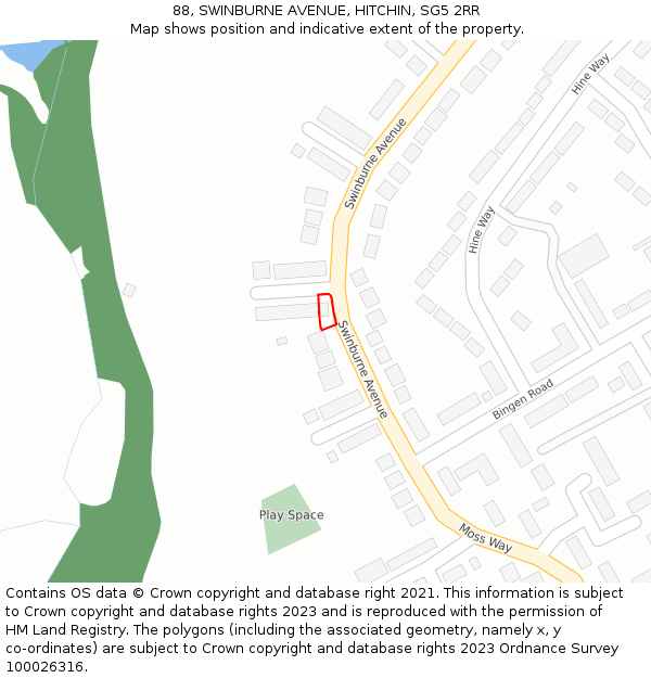88, SWINBURNE AVENUE, HITCHIN, SG5 2RR: Location map and indicative extent of plot