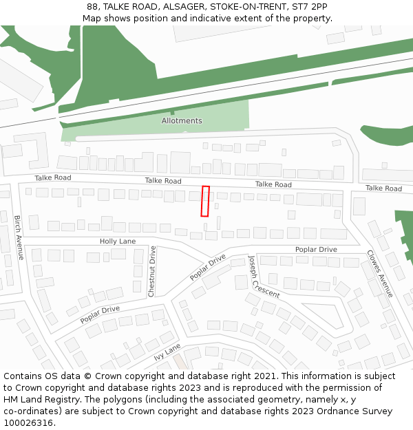 88, TALKE ROAD, ALSAGER, STOKE-ON-TRENT, ST7 2PP: Location map and indicative extent of plot
