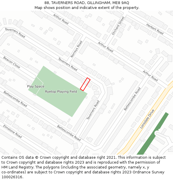 88, TAVERNERS ROAD, GILLINGHAM, ME8 9AQ: Location map and indicative extent of plot