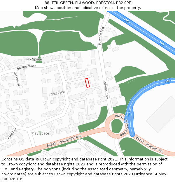 88, TEIL GREEN, FULWOOD, PRESTON, PR2 9PE: Location map and indicative extent of plot
