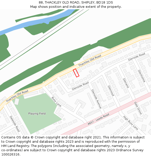 88, THACKLEY OLD ROAD, SHIPLEY, BD18 1DS: Location map and indicative extent of plot