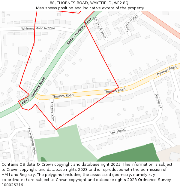 88, THORNES ROAD, WAKEFIELD, WF2 8QL: Location map and indicative extent of plot