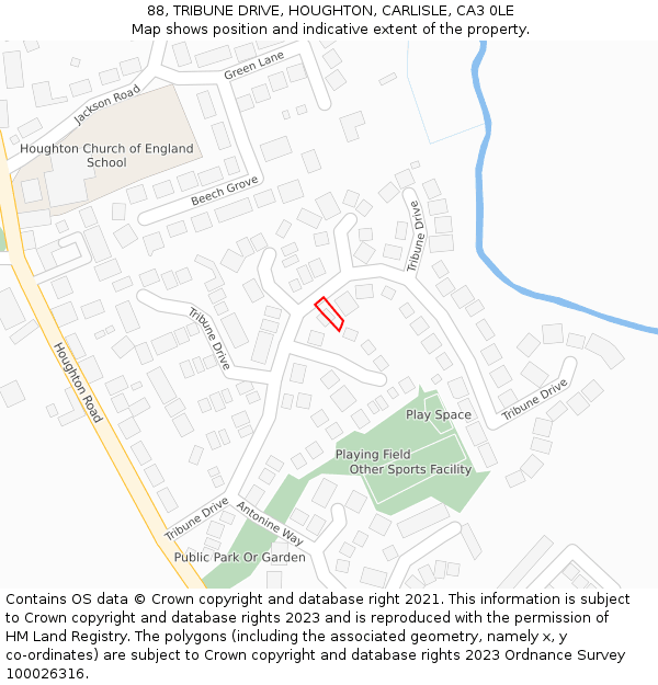 88, TRIBUNE DRIVE, HOUGHTON, CARLISLE, CA3 0LE: Location map and indicative extent of plot