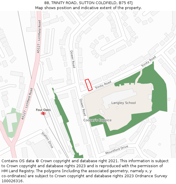 88, TRINITY ROAD, SUTTON COLDFIELD, B75 6TJ: Location map and indicative extent of plot