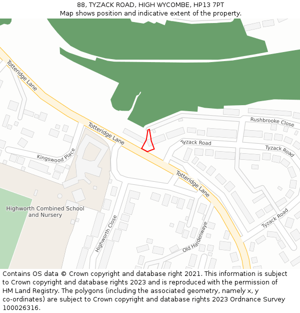 88, TYZACK ROAD, HIGH WYCOMBE, HP13 7PT: Location map and indicative extent of plot