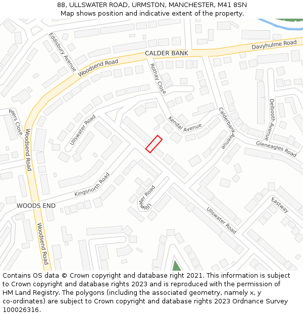 88, ULLSWATER ROAD, URMSTON, MANCHESTER, M41 8SN: Location map and indicative extent of plot