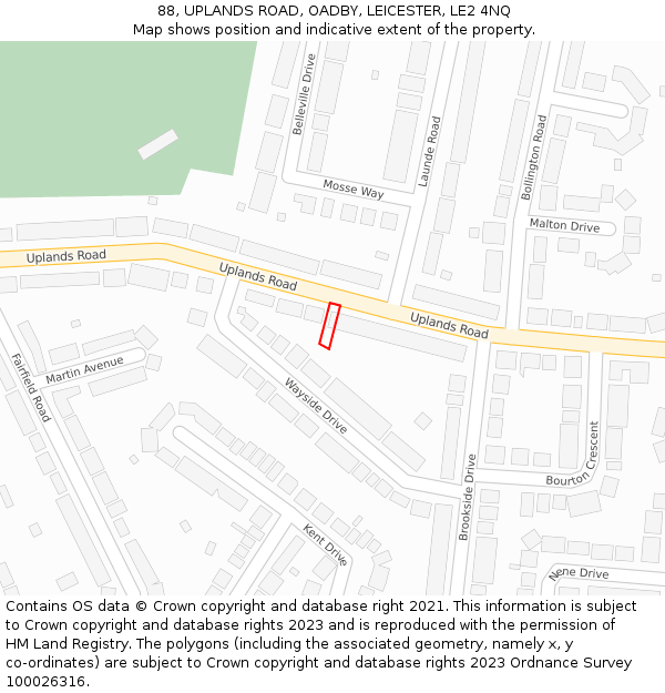 88, UPLANDS ROAD, OADBY, LEICESTER, LE2 4NQ: Location map and indicative extent of plot