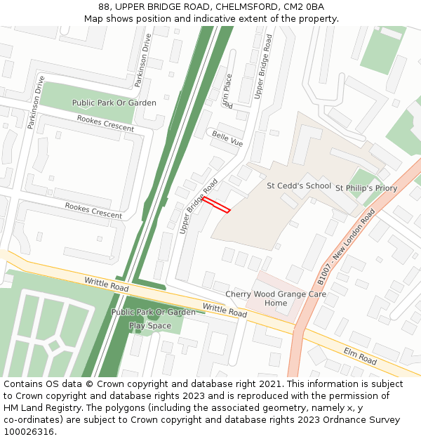 88, UPPER BRIDGE ROAD, CHELMSFORD, CM2 0BA: Location map and indicative extent of plot