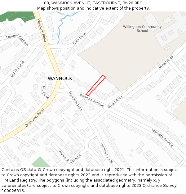 88, WANNOCK AVENUE, EASTBOURNE, BN20 9RG: Location map and indicative extent of plot