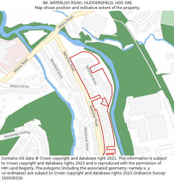 88, WATERLOO ROAD, HUDDERSFIELD, HD5 0AE: Location map and indicative extent of plot