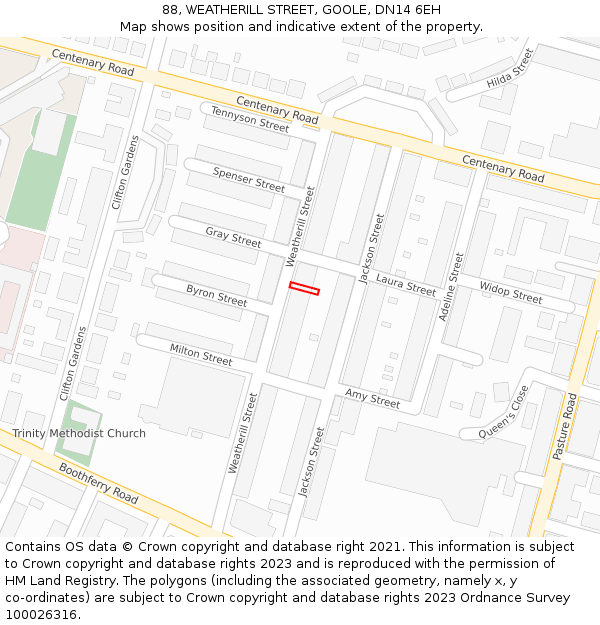 88, WEATHERILL STREET, GOOLE, DN14 6EH: Location map and indicative extent of plot