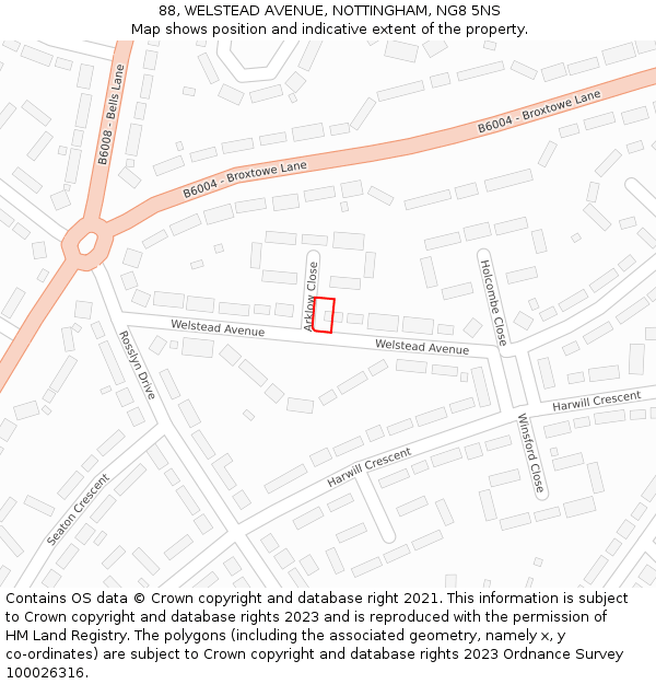 88, WELSTEAD AVENUE, NOTTINGHAM, NG8 5NS: Location map and indicative extent of plot