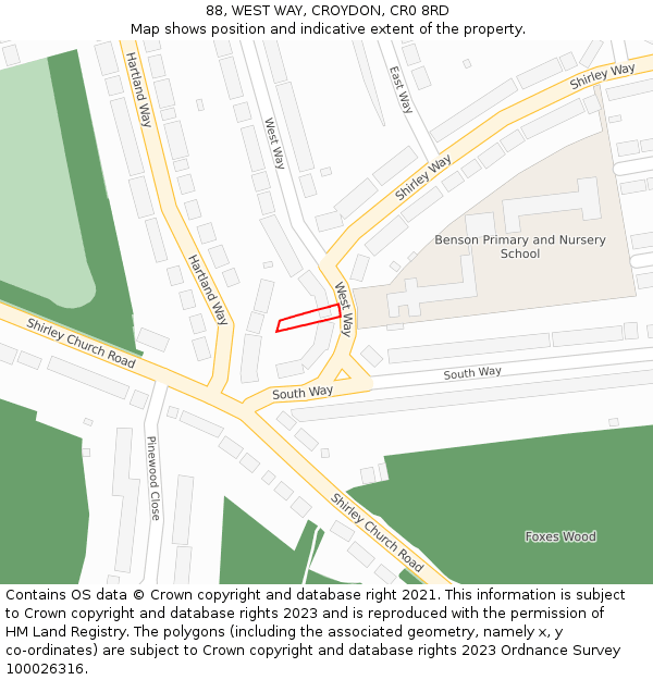 88, WEST WAY, CROYDON, CR0 8RD: Location map and indicative extent of plot