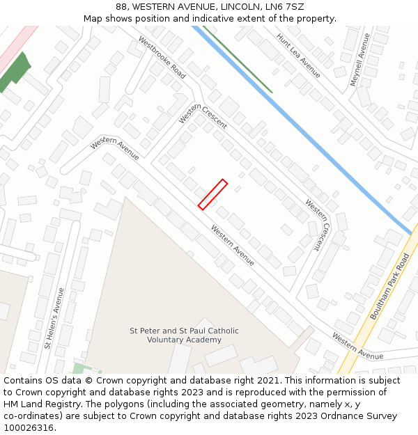 88, WESTERN AVENUE, LINCOLN, LN6 7SZ: Location map and indicative extent of plot