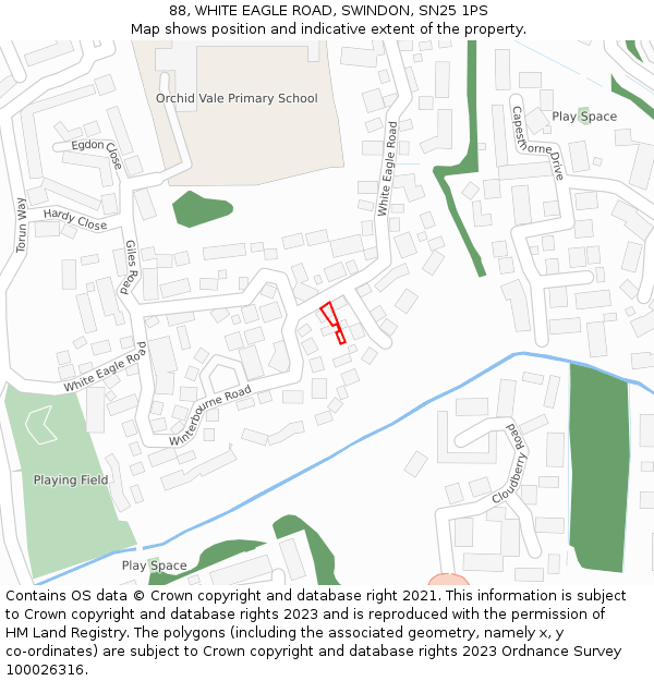 88, WHITE EAGLE ROAD, SWINDON, SN25 1PS: Location map and indicative extent of plot