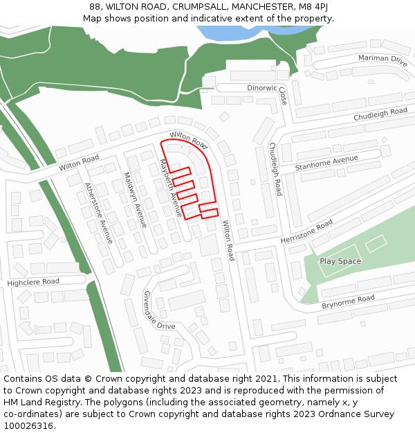 88, WILTON ROAD, CRUMPSALL, MANCHESTER, M8 4PJ: Location map and indicative extent of plot