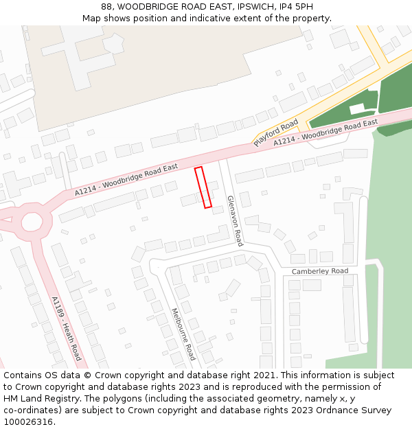 88, WOODBRIDGE ROAD EAST, IPSWICH, IP4 5PH: Location map and indicative extent of plot