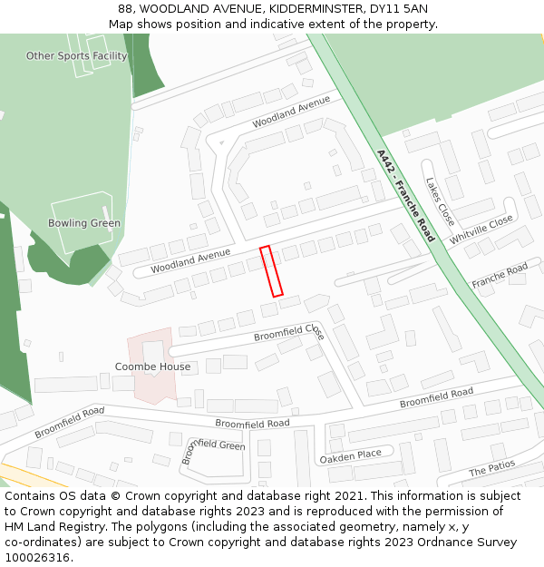 88, WOODLAND AVENUE, KIDDERMINSTER, DY11 5AN: Location map and indicative extent of plot