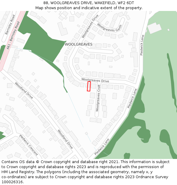 88, WOOLGREAVES DRIVE, WAKEFIELD, WF2 6DT: Location map and indicative extent of plot