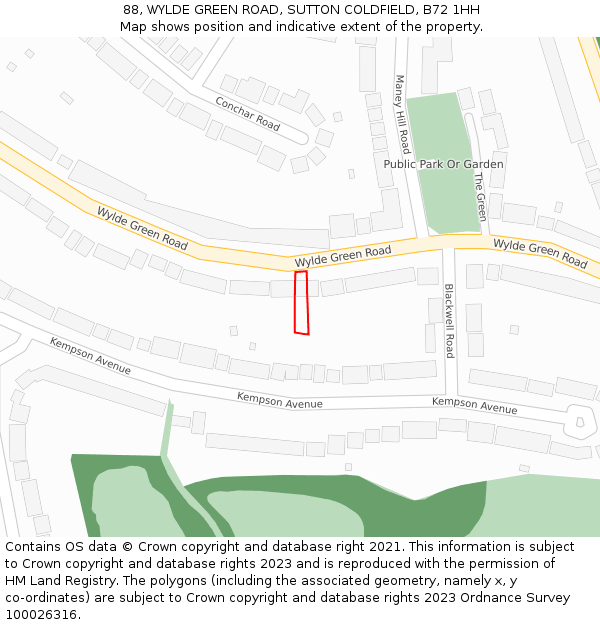 88, WYLDE GREEN ROAD, SUTTON COLDFIELD, B72 1HH: Location map and indicative extent of plot