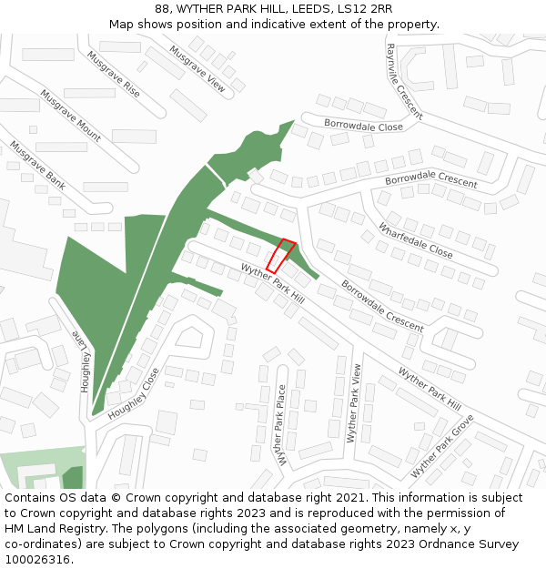 88, WYTHER PARK HILL, LEEDS, LS12 2RR: Location map and indicative extent of plot