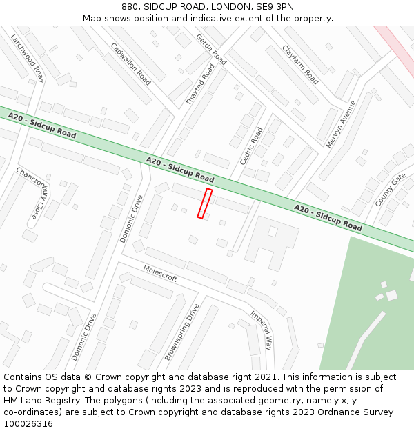880, SIDCUP ROAD, LONDON, SE9 3PN: Location map and indicative extent of plot