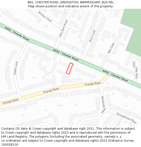 882, CHESTER ROAD, ERDINGTON, BIRMINGHAM, B24 0EL: Location map and indicative extent of plot